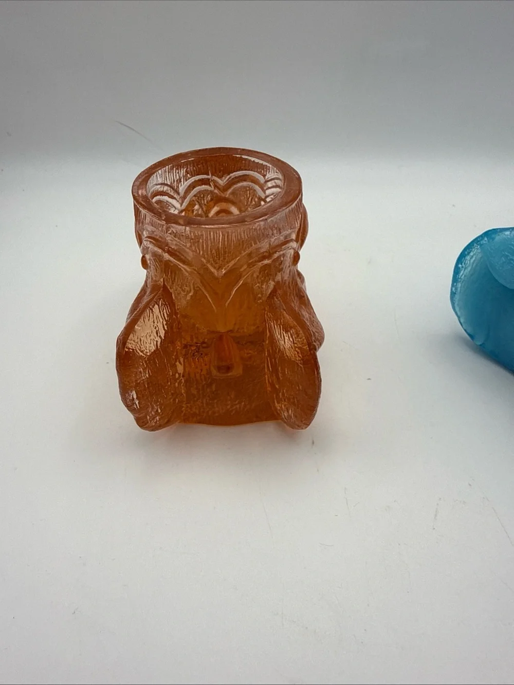 Pair 2 Boyds Glass Elephant Head Toothpick Jewelry Holder Slag Blue & Clear Pink